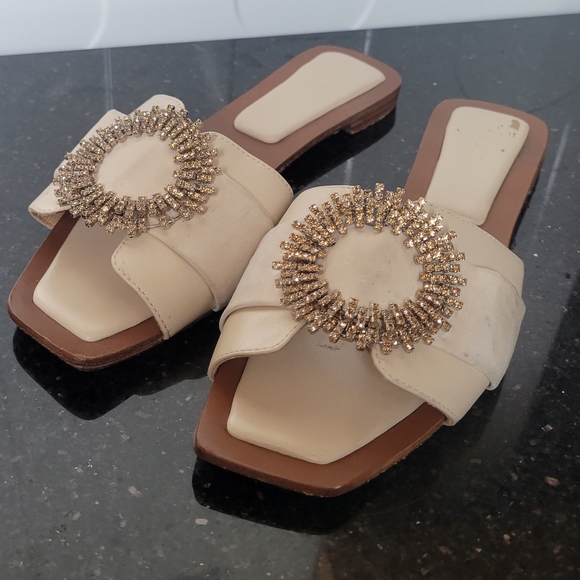 Alexandre Birman Maddie Padded Flat Slide in Crystal Eggshell6.5